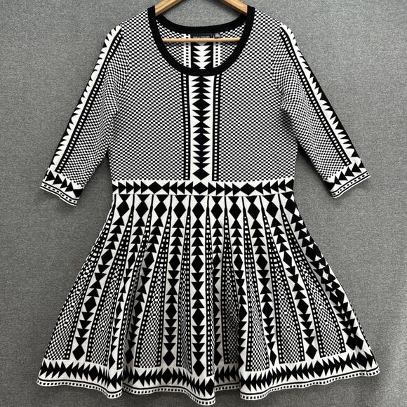 NINA LEONARD Sweater Dress Women's 2XL Black White Geometric Pattern - Picture 1 of 6